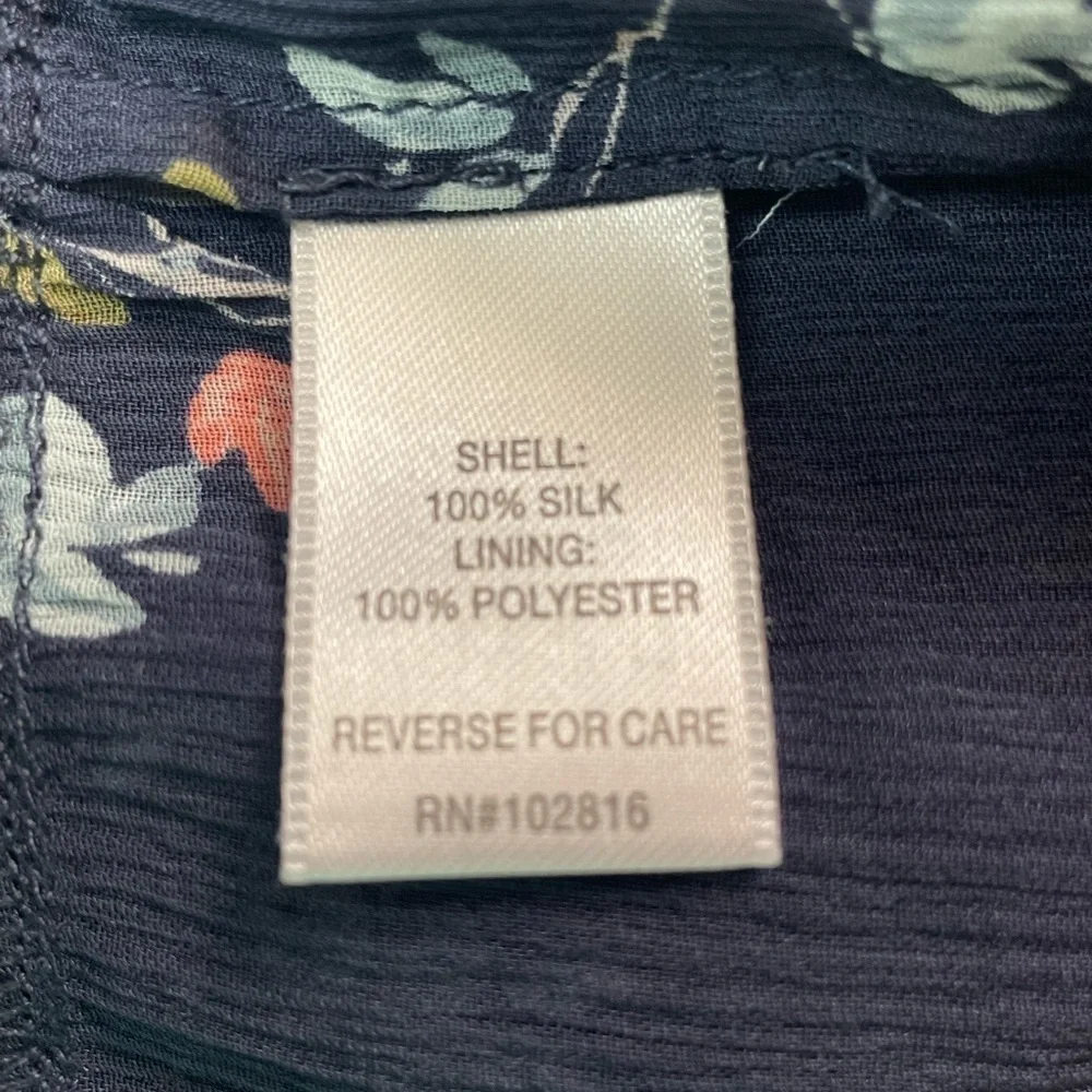 Garnet Hill Silk Floral Print Mini Dress Navy Petite 4 - Picture 3 of 9